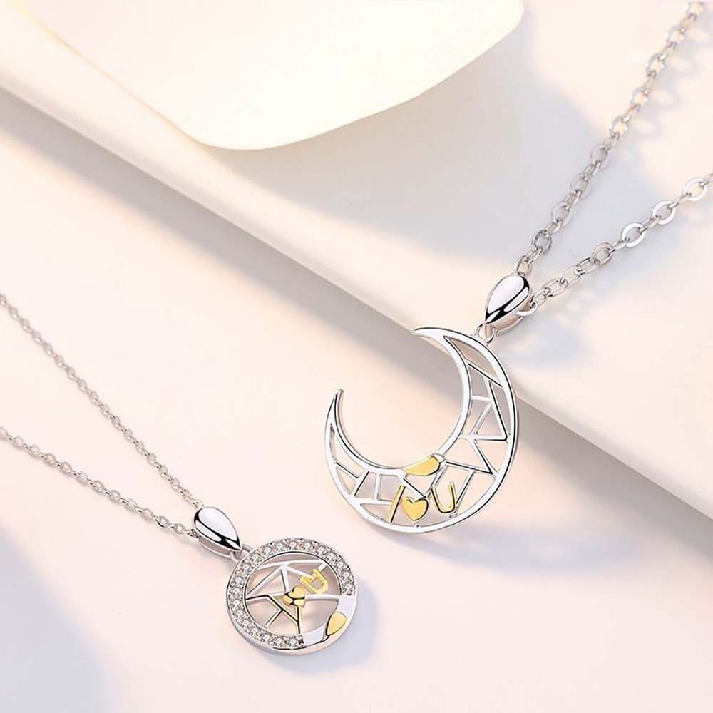 Lovers Gift Letters Love For Women Men Copper Sun Moon Pendant Fashion Jewelry Couple Necklace