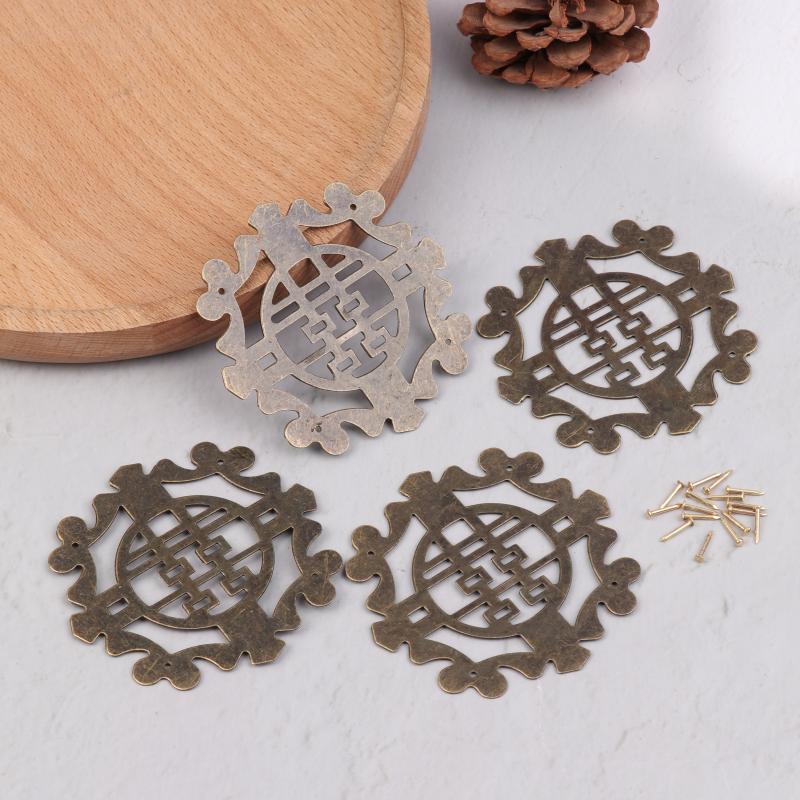 4 Bucăți Colț Decorativ din Bronz Antic Chinezesc Protecții Colț Cutie din Lemn Cutie din Fier Artizanat Feronerie Mobilier Acoperire Colț