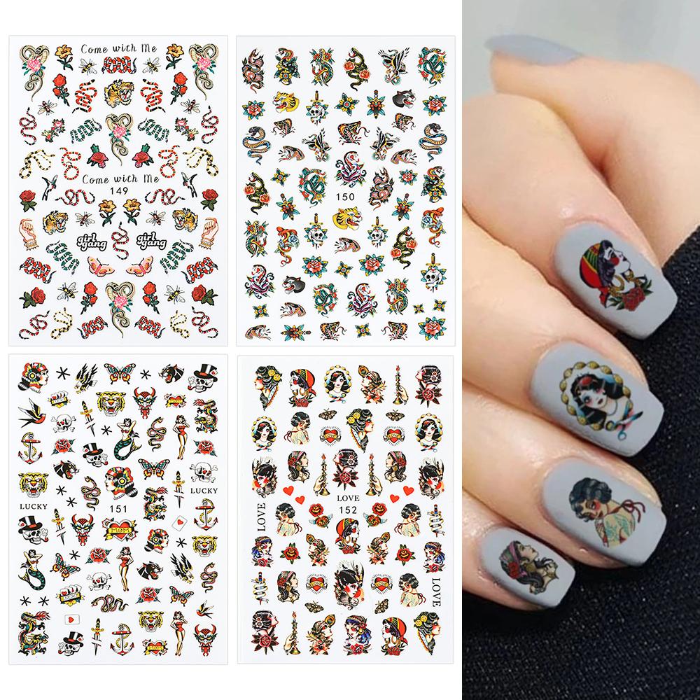 Nails Art Decoration Self Adhesive Slider Dragon Snake 3D Black Nail Stickers Gothic Style