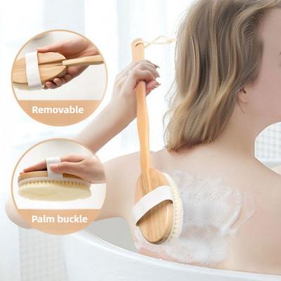 1Pcs Detachable Long Wooden Handle Massage Body Bath Brush for Bathing or 1Pcs 12.5X6.5cm Hand Held Non Removable Shower Brush