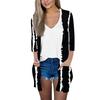 Women's Fashion Loose Casual Pocket Printed Cardigan Seven Sleeve Jacket Top