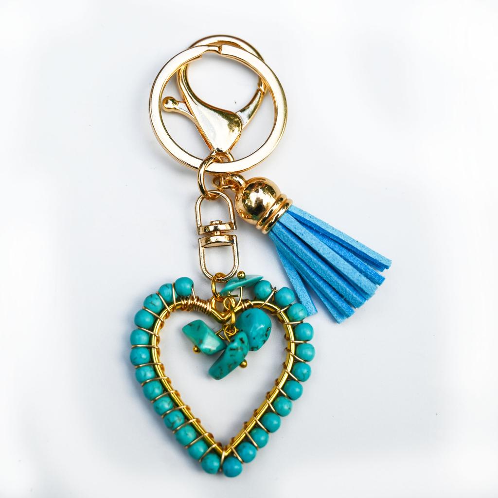 Natural stone keychain, bag pendant, bohemian style, creative decoration, heart-shaped jewelry