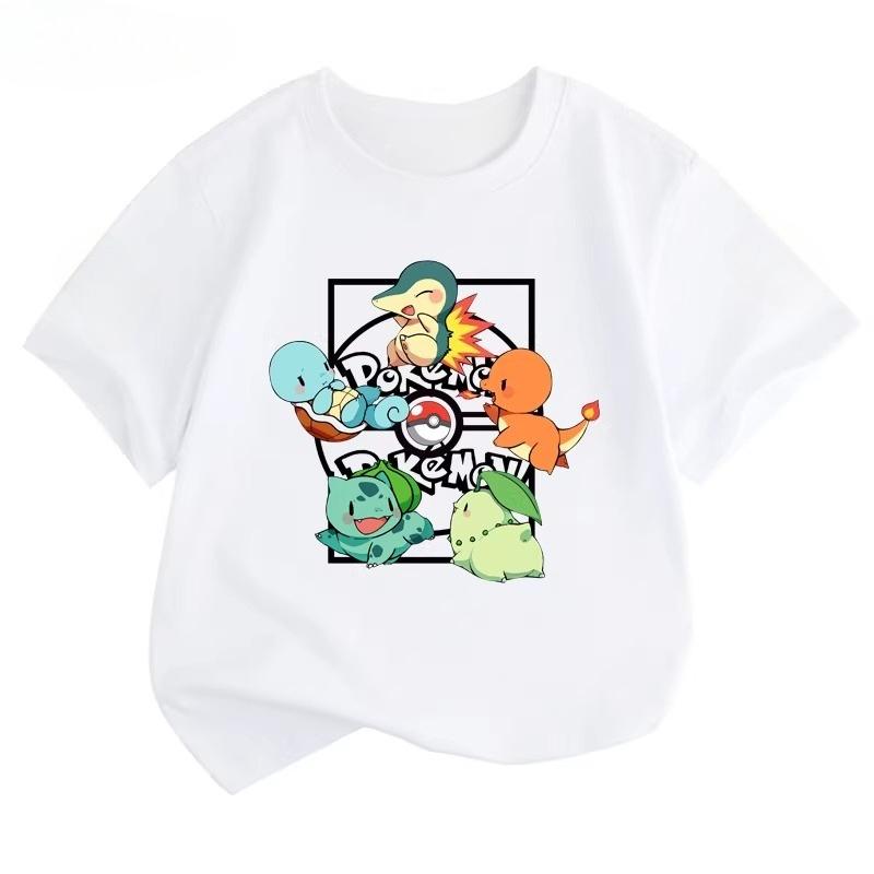 Potdemiel Estate Nuova T-shirt in Puro Cotone con Stampa Pikachu per Bambini, Ragazzi e Ragazze, T-shirt per Bambini Comoda e Traspirante