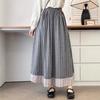 Johnature Retro Forest Striped Patchwork Skirt Spring Loose Versatile Elasticated Waist A-line Umbrella Skirts