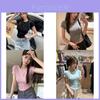 T-Shirt für Damen Sommer Baumwollmischung Kurzarm Schmal Geschnitten Lässiges Oberteil