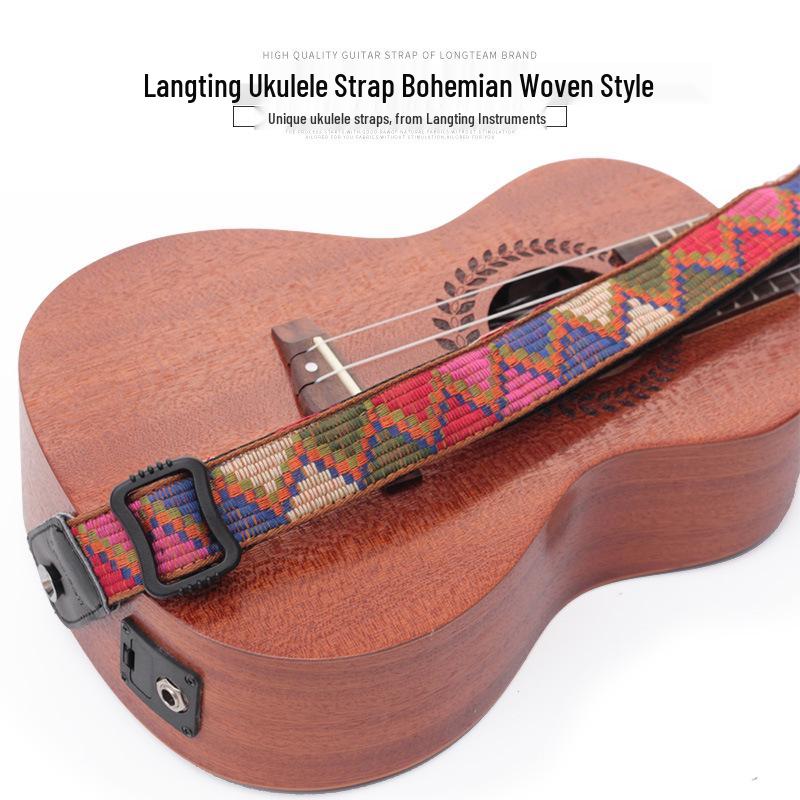 Bohemian Ethnic Leather Ukulele Headstock and Endpin Strap