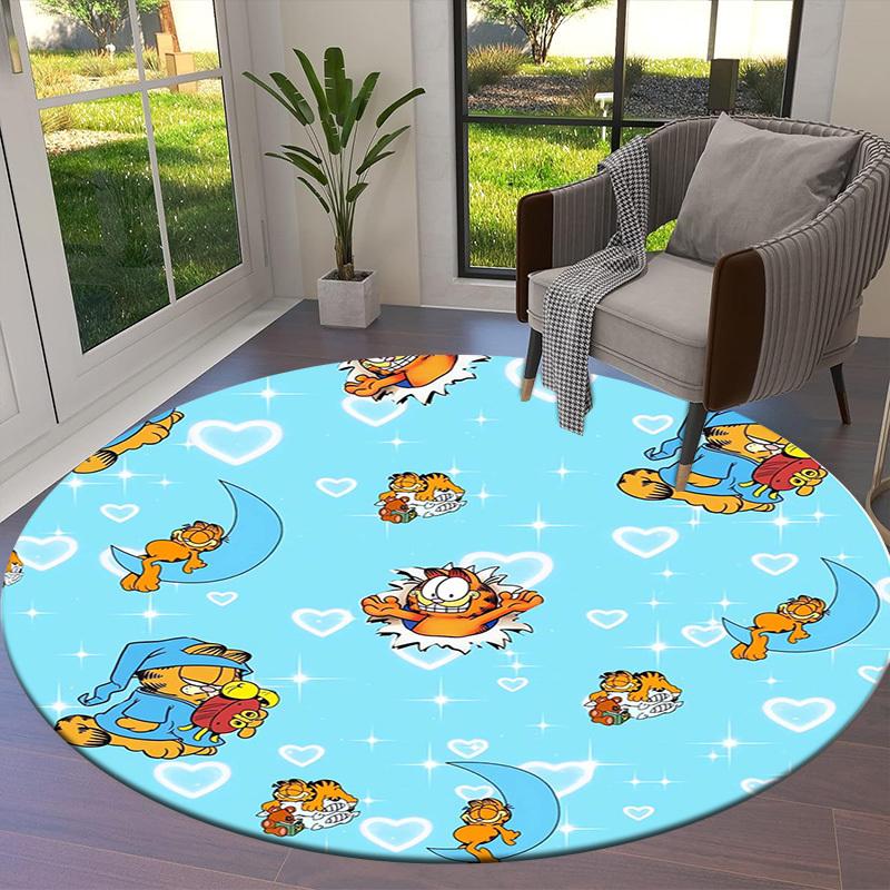 1pc Garfield Pattern Blue Hearts Stars Round Carpet, Made of Polyester,Perfect for Decorating Office Chairs, Living Rooms,fplt195