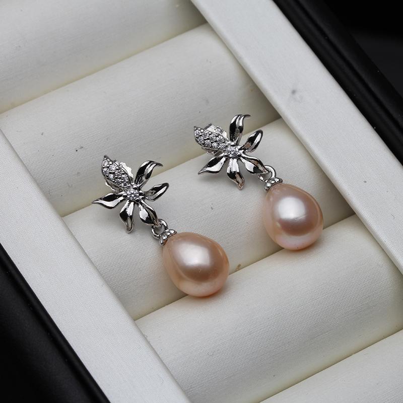 

White Freshwater Natural Pearl Earrings Women,Trendy Leaf 925 Silver Pearl Earring Fine Jewelry Wife Anniversary Girl Gift