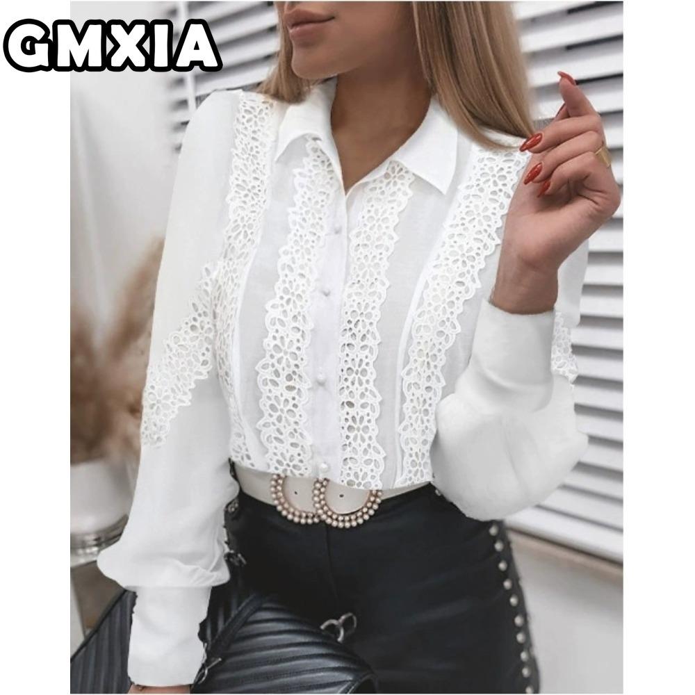 GMXIA Women's Fashion Casual Leisure Solid Color Print Long Sleeve Blouses & Shirts