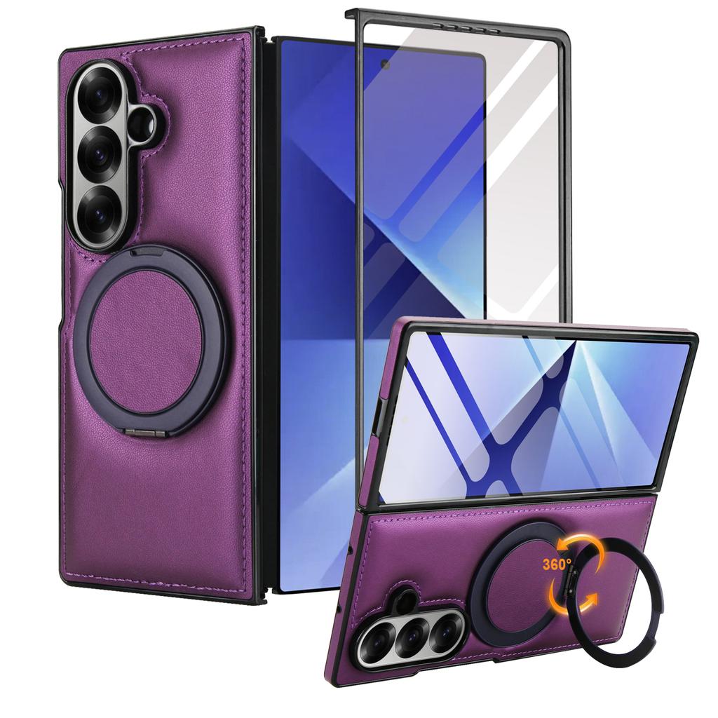 Luxury Business Magnetic Kickstand Tempered Glass Leather Phone Case For Samsung Galaxy Z Fold 7 6 5 4 3 Screen Protection Cover