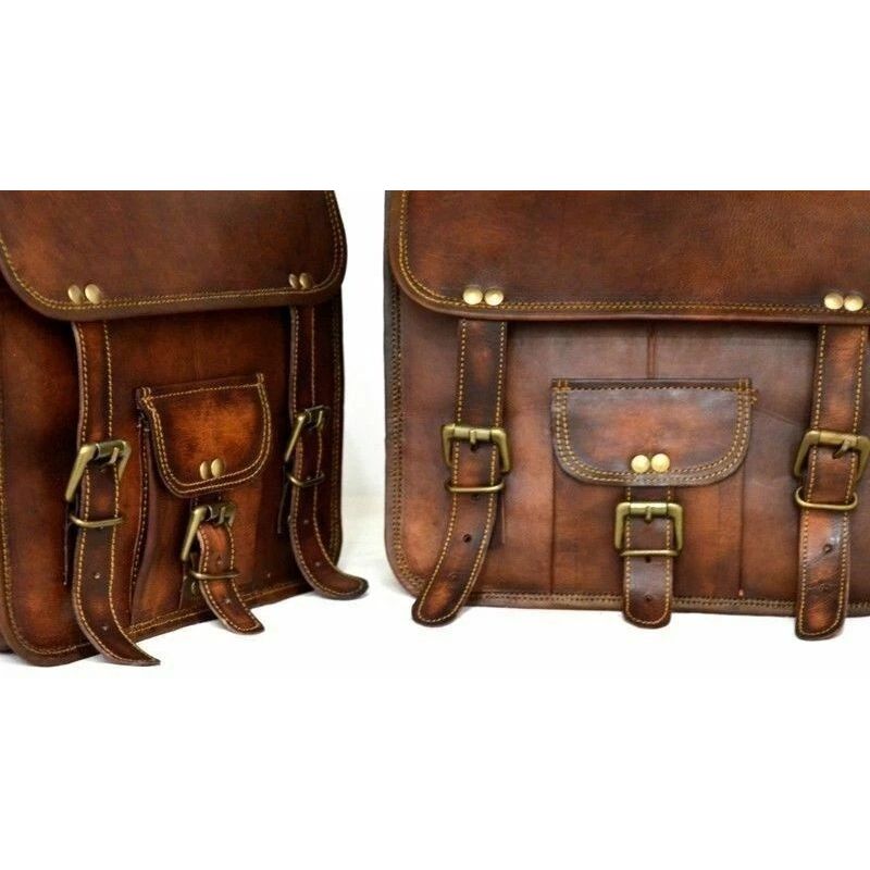 Leather Motorcycle Panniers Saddle Pouch Bag Side Real Two Bags New