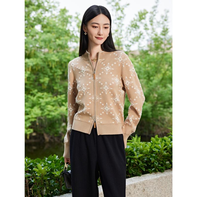JZ Jiuzi Double Zipper Design Jacquard Knitted Sweater