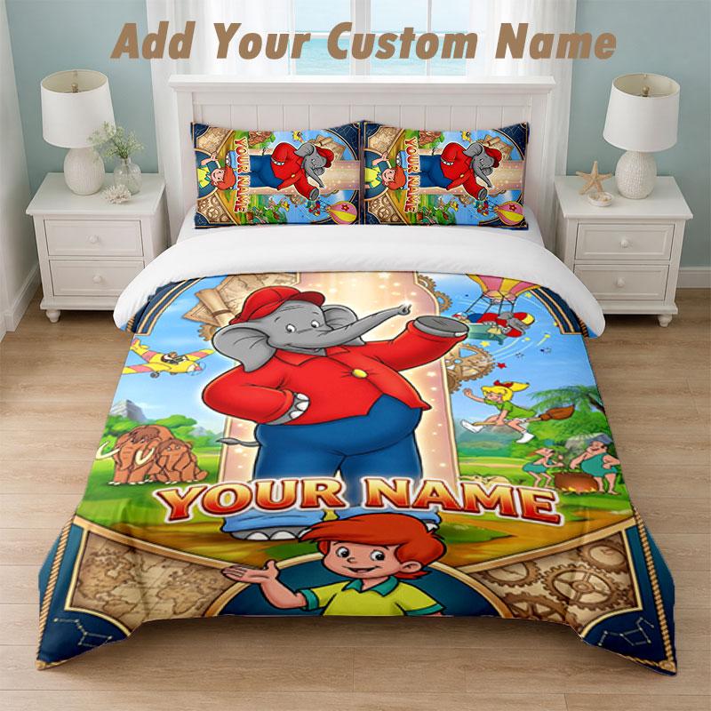 Bedding Set 1 Duvet Cover 2 Pillowcases Benjamin Blümchen Print Soft Bed Linen Bedroom Decor