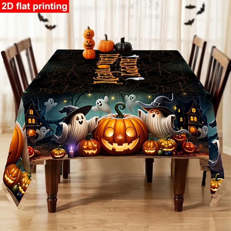 1 PC 2D flat printing Halloween dark style tablecloth, ghost pumpkin lantern, spider web, haunted house, witch