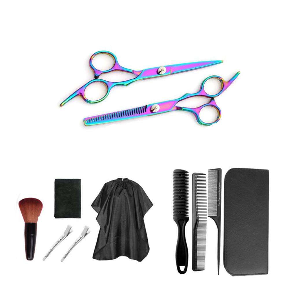 11pcs Hair Cutting Scissors Brush Comb Stainless Steel Colorful Hairdressing Scissor Set for Barber Shop