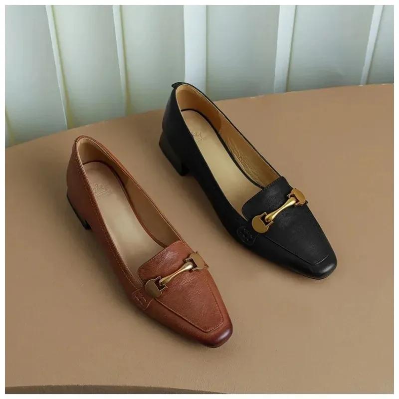 2025 New Spring/Summer French Retro Handmade Single Shoe Women's Shallow Mouth Square Head Thick Heel Medium Heel Women's Shoes