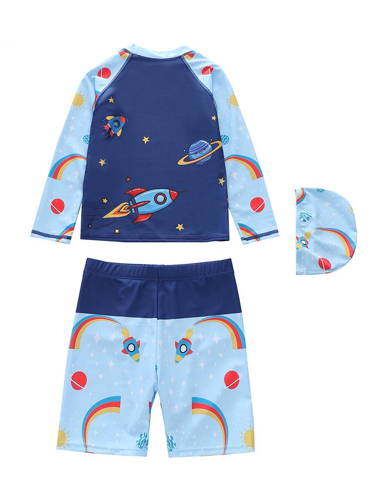 2026 Men's Long Sleeve & Boxer Brief Swimsuit Set for Boys: Kids Small/Medium/Large UV Protection Swimwear