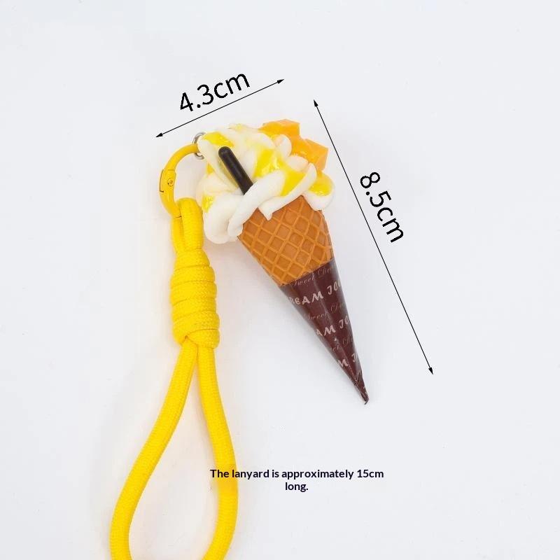 Simulation Ice Cream Cone Keychain Braided Lanyard Realistic Design Backpack Pendant Gift For Girls