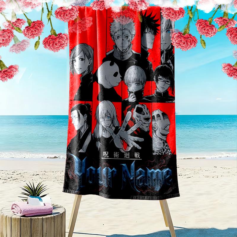Name Custom Anime Jujutsu Kaisen Print Beach Towel, Large Soft Quick Dry Towel for Beach Camping Swimming