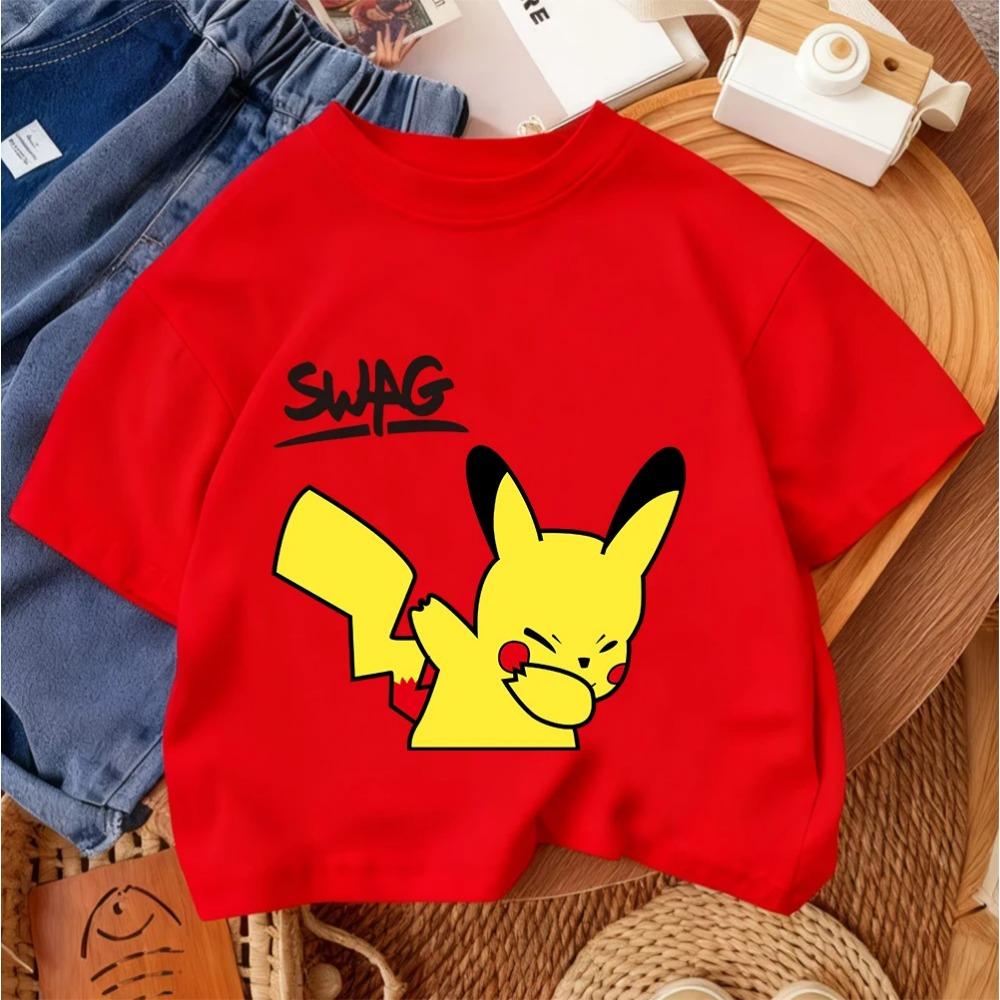 Children Fashion Street Tee Pikachu Cute Cartoon Print For Boys Girls Summer Casual Comfort Wear 3-14 Years