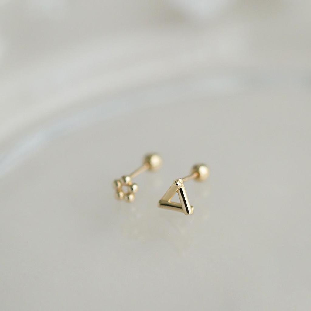 Exquisite S925 Sterling Silver Triangle Openwork Flower Screw Earrings