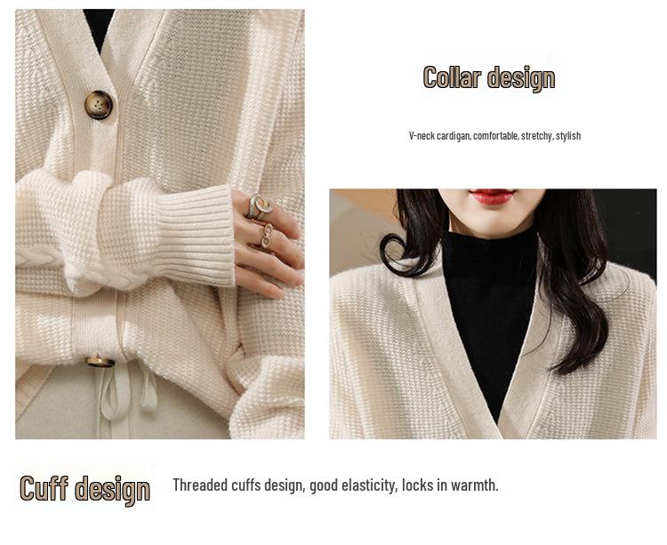 Korean Style Women's Wool V-Neck Long Sleeve Knit Cardigan