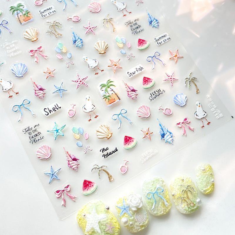 

Summer Ocean Style Sticker Shell Light Starfish Shell Nail Sticker Tomoni Relief Japanese Style 5D Nail Sticker to-5116 Seaside Sunset