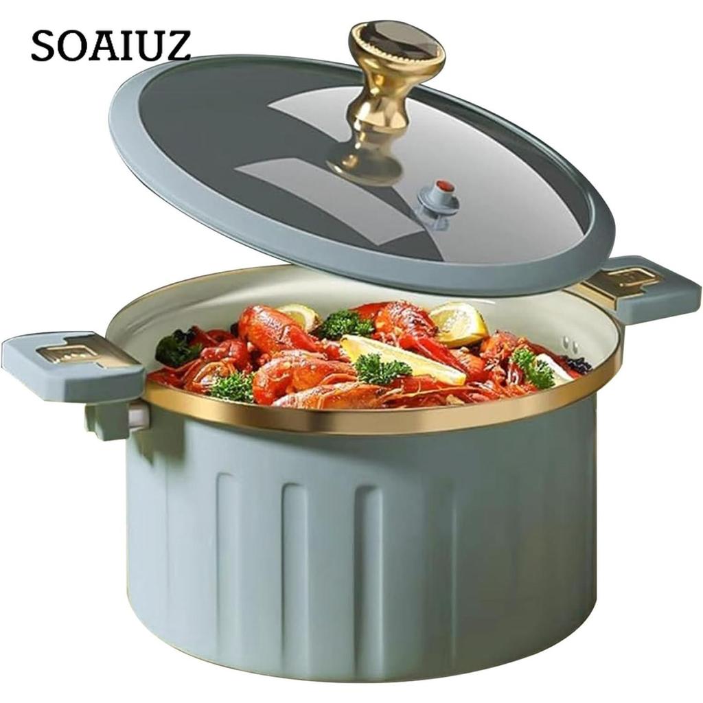 Micro Pressure Cooker Enamel Lining Non-stick 8L Push Pull Lock Pressure Pot with Lid Silicone Seal Spill-proof Valve Pressure Pot