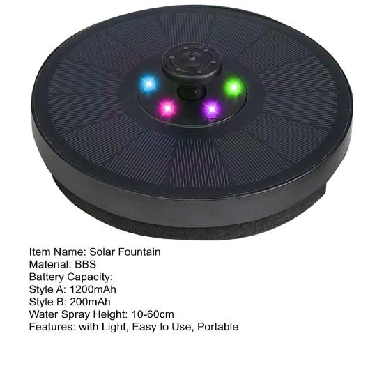 Renkli Işıklı Güneş Enerjili Fıskiye Su Geçirmez Otomatik Şarj Basit Kurulum Akıllı Mini Güneş Pompası Fıskiye Dekoru
