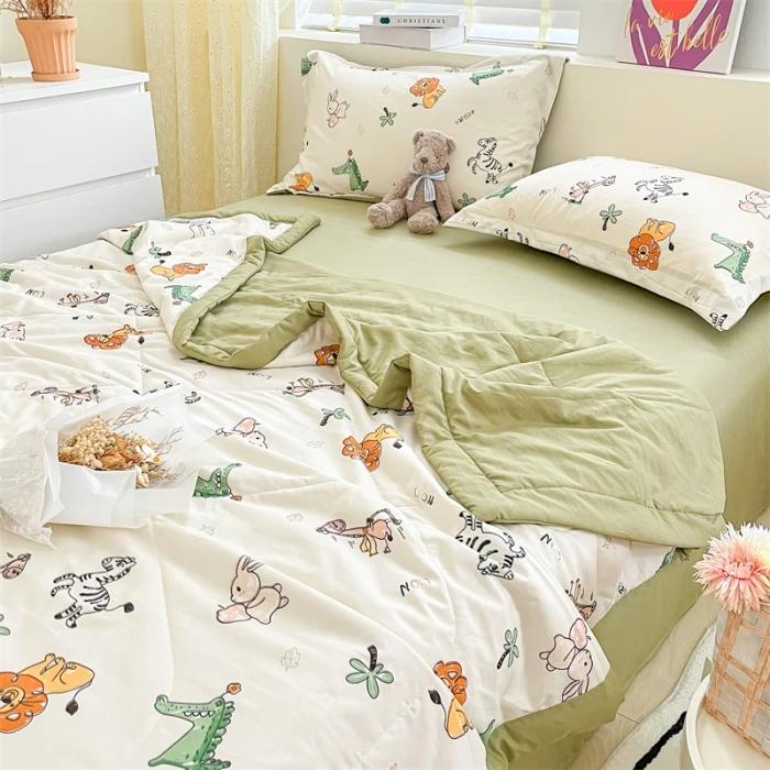 Cotton Air-Conditioning Quilt Cover for Children and Adults, Soft Flower, Double Printed, Washable Bed, Home Use, New