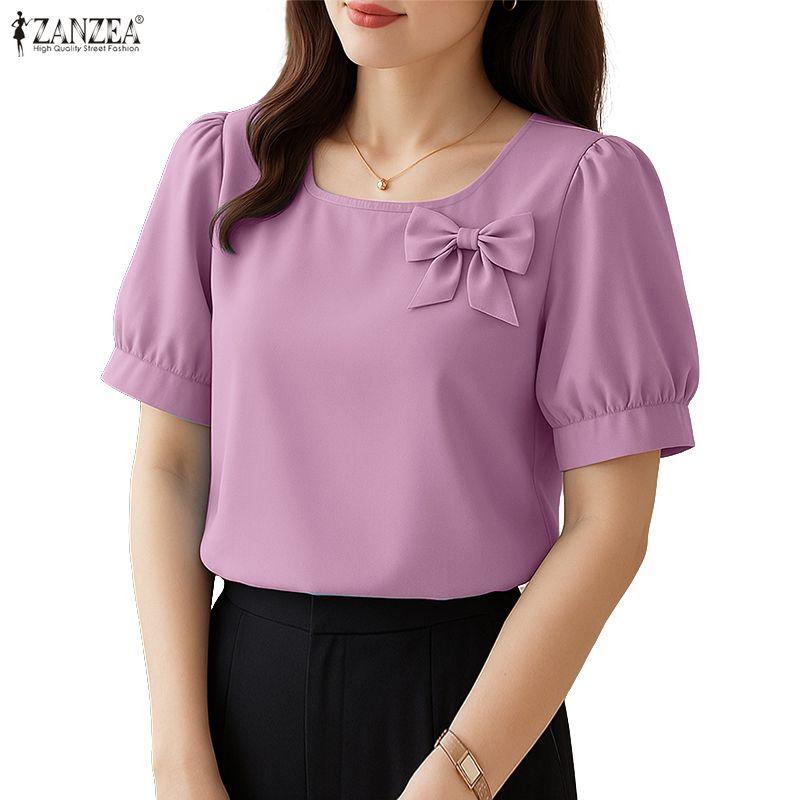 ZANZEA Women Casual Round Neck Summer Short Sleeve Blouse