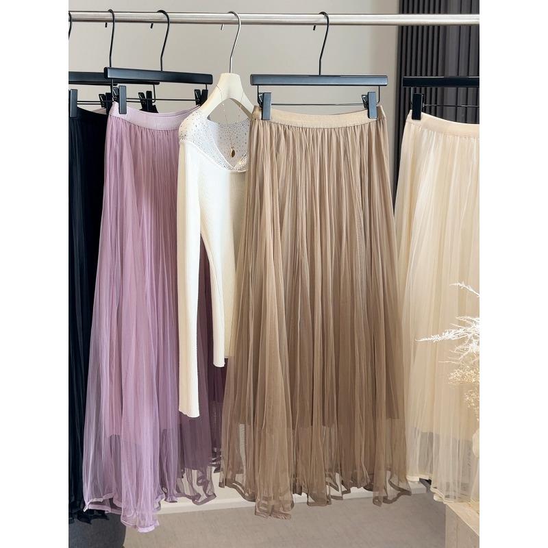 Elegant super fairy mesh splicing skirt women's spring and summer new high waist and thin temperament medium and long fairy skirt