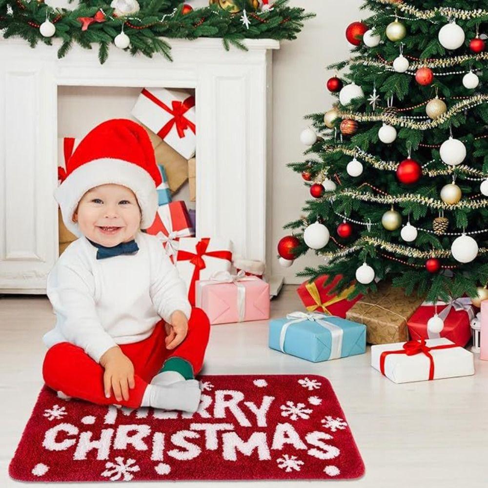 New Santa Claus Christmas Door Mat Crystal Fleece Non-slip Door Carpet Soft Water Absorption Bath Mat Living Room Decor