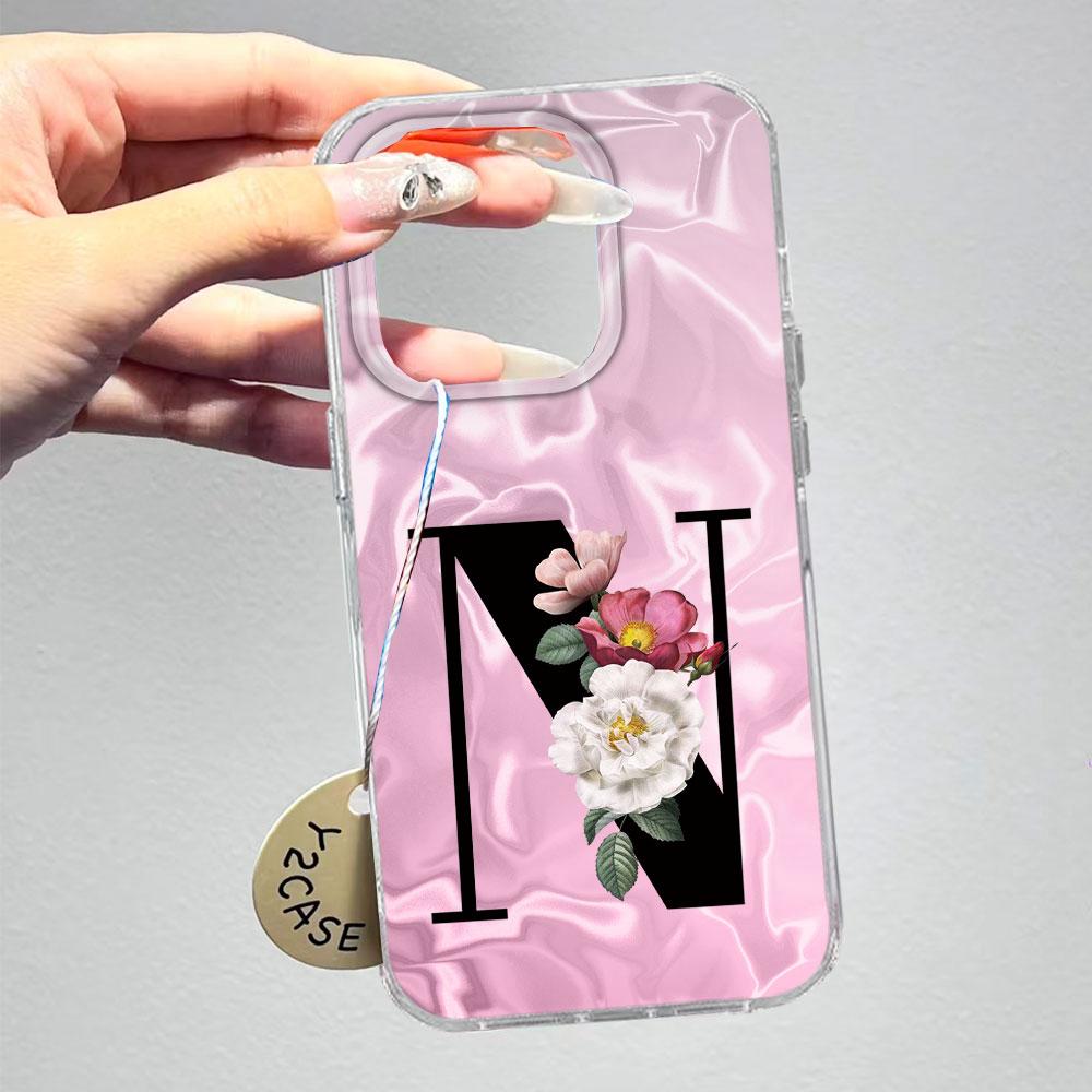 A-Z Black Letter Peony Flower Shockproof Phone Case For Samsung Galaxy A07 A17 A06 A16 A26 A36 A56 A12 A22 Shell Couple Cover