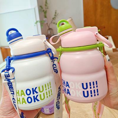 Cute Double Drink Thermo Water Bottle With Straw Large Capacity Stainless Steel Thermal Cup Outdoor Portable Travel Drinking Cup
