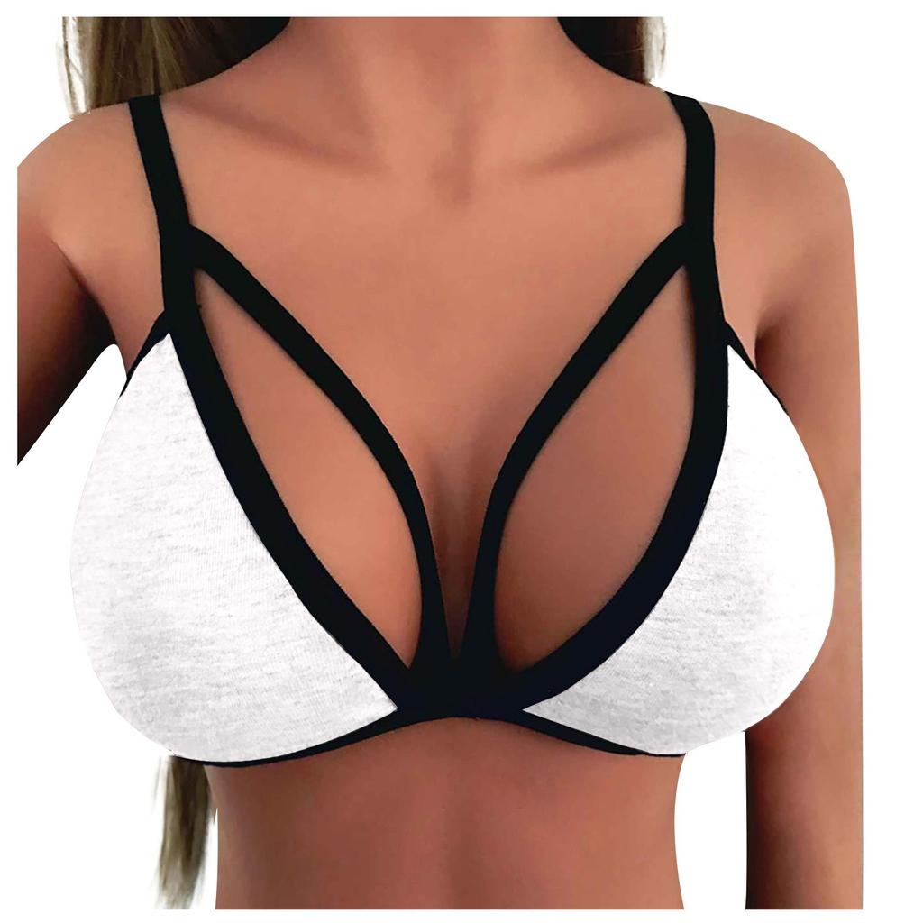Women's Casual Solid Color Sports Bra with Strappy Back Design Lightweight Wireless Stretch Fabric for Everyday and Workout Support