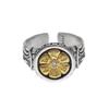 Adjustable Open Ring Men Women Vintage Sunflower Design Six Words Mantra Geometric Statement
