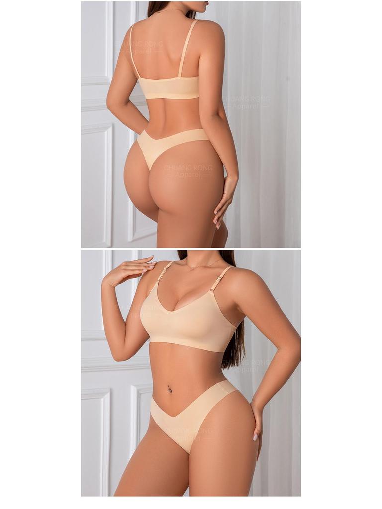 Nahtloses Push-Up-Set aus Eis-Seide für Damen - Atmungsaktiv, V-Ausschnitt, Sportlich, Brust minimierend