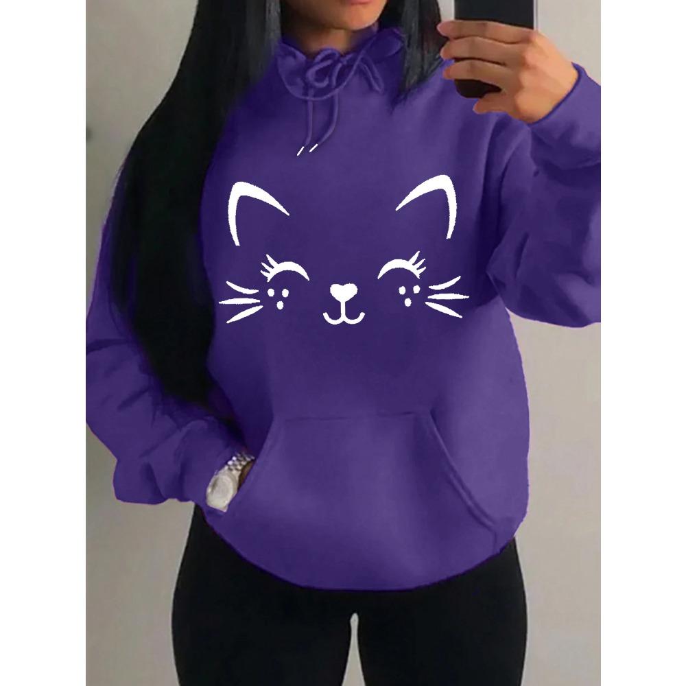 Simple Word Cat Smile Pattern Women Hoodies Fashion Casual Streetwear Personality Hoodie Trendy Fleece Pulloverar