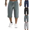 Summer New Men's Casual Solid Color Seven Quarter Pants Elastic Waist Cotton Linen Lace Up Leg Buckle Casual Men's Pants