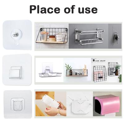 Ganchos adhesivos de pared transparentes para estante de alambre, 5 o 10 unidades, para montaje en pared, sin perforaciones, para cocina y baño, sin dejar rastro