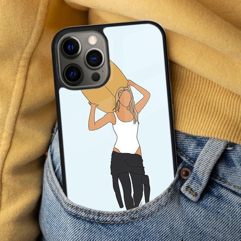 Surfboard Surfing Art Surf Girl Soft Phone Case for iPhone 17 Air 16e Pro Max 15 Pro 13 14 Plus 11 12 MagSafe Magnetic Coque