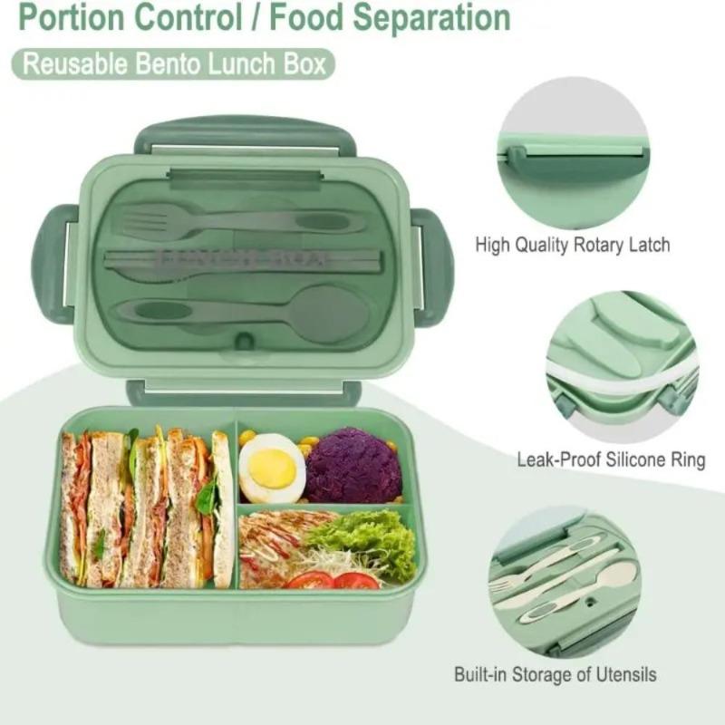 Lunchbox mit Geschirr für Büroangestellte, quadratisch unterteilt, für die Mikrowelle, Bento-Box, auslaufsicherer Lebensmittelbehälter für Picknicks und Camping