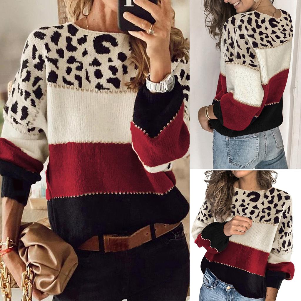 Damemote Uformelt søm Print Genser Sett Hode Rundhals Varm Langermet Genser