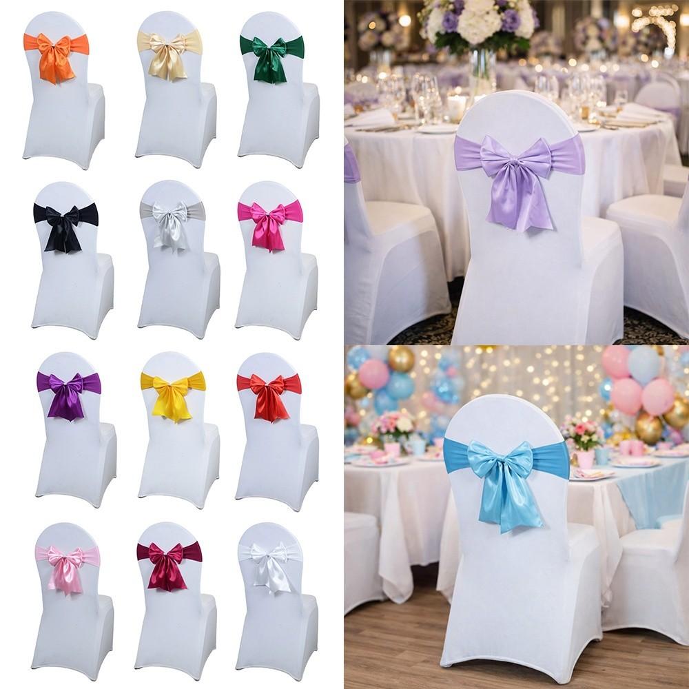 Elastic Band Chair Back Bow Decorative Belt Bows Satin Chair Sashes Home Decor Supplies
