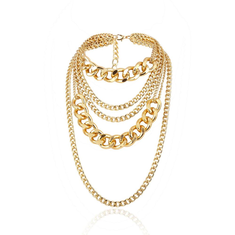 Vintage Exaggerated Collar Statement Multi-layer Pendant Necklace Punk Choker Thick Curb Chain