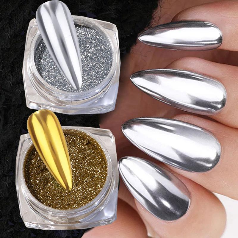 1/2pcs GoldMagic Mirror Chrome Nail Powder Holographic Laser Silvery Golden Nail Glitter Pigment, Shinny  Modeling Powder 0.5g