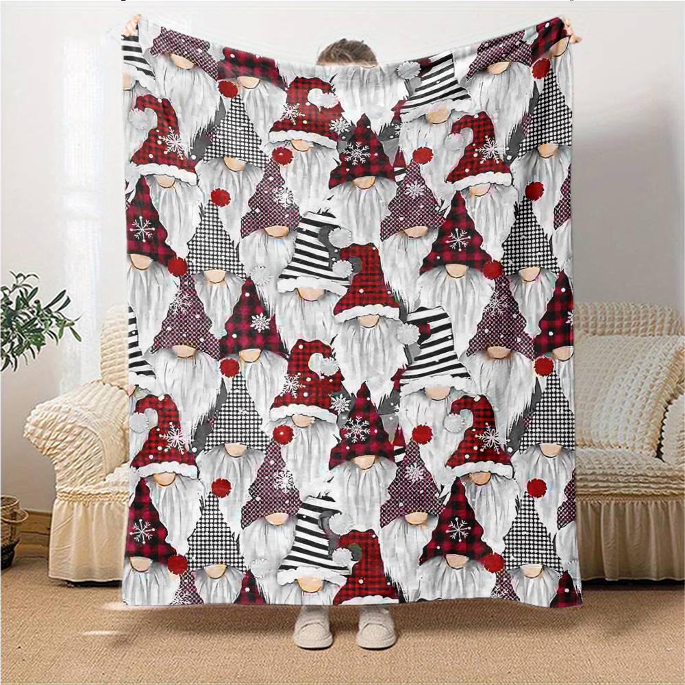 1Pc Christmas Gnome Celebration Blanket Soft Throw Blanket For Home Bedroom Bed Sofa Travel Office Solid Christmas Blanket