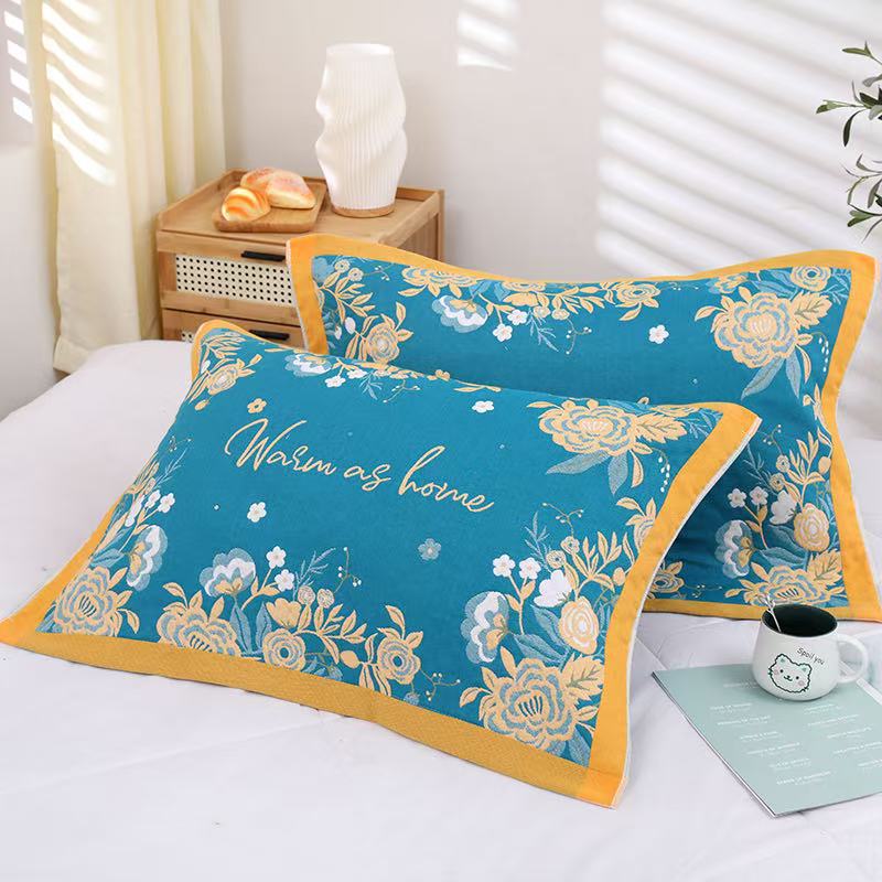 Gauze Multi-layer Pillow Towel Colored Woven Jacquard Cotton Student Children Couple Home Soft and Comfortable Large Pillow Towel