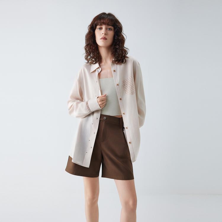 ELLE Elegant Textured Commuter Long Sleeve Shirt Women shirts EC52456